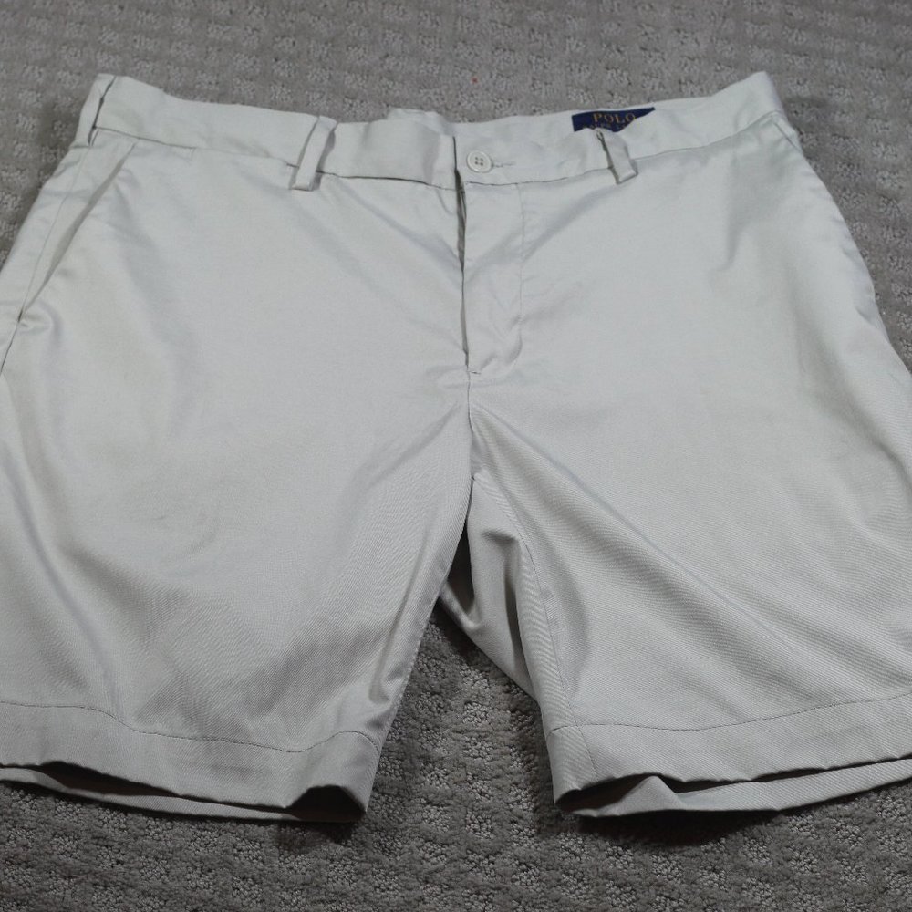 Polo Ralph Lauren Performance Sz 34 Flat Front Stretch Classic Fit Beige Shorts